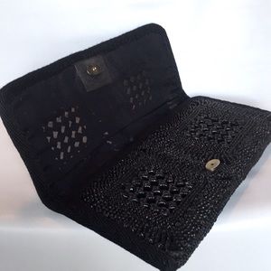 RARE VINTAGE 13x6 Italian raffia clutch woven black bag exquisite beautiful